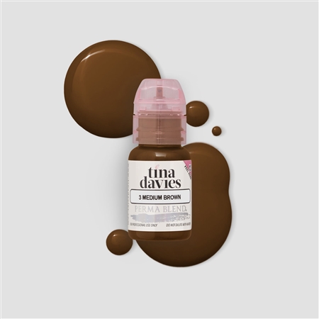 Tina Davies Medium Brown pigment bottle â€“ neutral medium brown eyebrow tattoo pigment for natural, long-lasting permanent makeup results