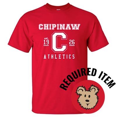 CHIPINAW REQUIRED RED ATHLETIC LOGO TEE