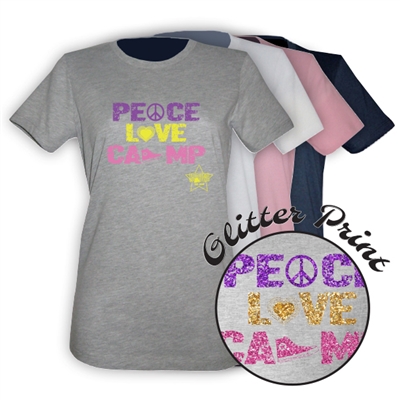 LIBERTY LAKE PEACE, LOVE, CAMP GIRLS FITTED TEE