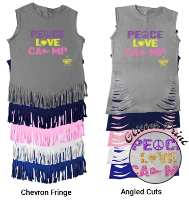 LIBERTY LAKE PEACE, LOVE, CAMP FRINGE CUT TEE