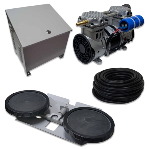 Air Pro System with 3.9 CFM Rocking Piston Compressor with Ground Cabinet, Cooling Fan, 100' of 3/8" Weighted Tubing Double-10" EPDM Diffuser - APRPS1-CAB