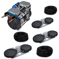Pro Aeration, Deep Water System for Ponds and Lakes - (1) 1HP, 6.7 CFM Rocking Piston Compressor, 300' of 3/8" Weighted Tubing, (3) Double-10" EPDM Self-Sinking Diffuser Disc Assemblies - APRPS3