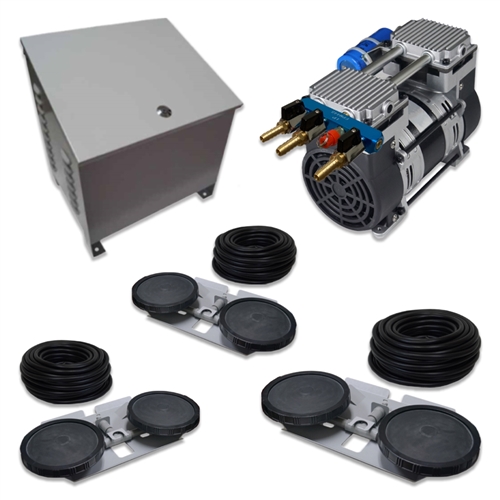 Air Pro System with 6.7 CFM Rocking Piston Compressor with Ground Cabinet, Cooling Fan, 300' of 5/8" Weighted Tubing (3) Double-10" EPDM Diffusers - APRPS3-CAB