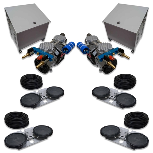 Air Pro System with (2) 3.9 CFM Rocking Piston Compressor with (2) Ground Cabinets, Cooling Fan, 400' of 3/8" Weighted Tubing (4) Double-10" EPDM Diffusers - APRPS4-CAB