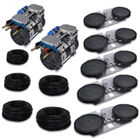 Pro Aeration, Deep Water System for Ponds and Lakes - (2) 1HP, 6.7 CFM Rocking Piston Compressor, 500' of 3/8" Weighted Tubing, (5) Double-10" EPDM Self-Sinking Diffuser Disc Assemblies - APXLRPS5