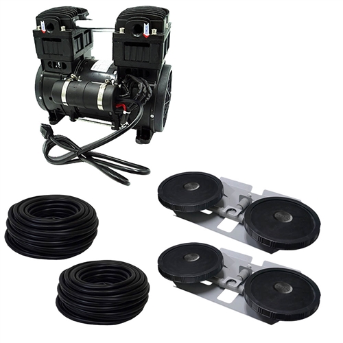 Extra Large Pro Deep Water Subsurface Aeration System with 1.5 HP Rocking Piston Compressor producing 7.1 CFM, 200' of 5/8" Weighted Black Vinyl Tubing & (2) Double-10" EPDM Self-Sinking Diffuser Disc Assemblies - APXLSORPS2