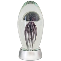 JF-L6-DP-RGB - Large 6" Deep Purple Glass Jellyfish Paperweight with RGB Color Changing LED Light Stand Base