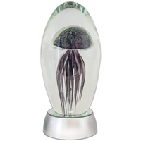 JF-L6-DP-WHT - Large 6" Deep Purple Glass Jellyfish Paperweight with White LED Light Stand Base