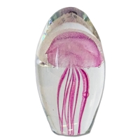 JF-L6-PK-RGB - Large 6" Pink Glass Jellyfish Paperweight with RGB Color Changing LED Light Stand Base