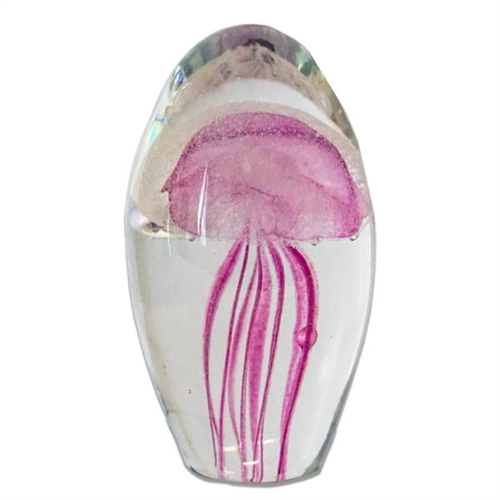 JF-L6-PK-RGB - Large 6" Pink Glass Jellyfish Paperweight with RGB Color Changing LED Light Stand Base