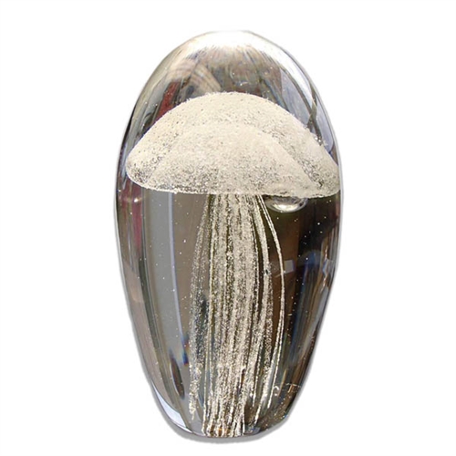 JF-L6-WH - Large 6" White Glass Jellyfish Paperweight