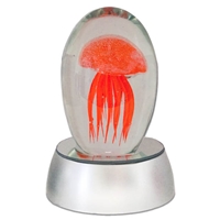 JF-S3-OR-RGB - Small 3" Orange Glass Jellyfish Paperweight with RGB Color Changing LED Light Stand Base