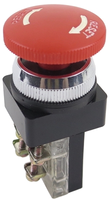 PB-30MUMAIN-TW-R 30MM MAINTAINED TWIST-RELEASE MUSHROOM RED PUSH BUTTON 1NO 1NC CONTACTS