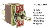 Toggle Switch YC-232-AYD Spade 2-Pole Maintained 3 Position (On/Off/On) 32A