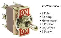 Toggle Switch - YC-232-OYW - Screw - 2-Pole - Momentary - 3 Position (On/Off/On) - 32A