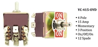 Toggle Switch - YC-415-OYD - Spade - 4-Pole - Momentary - 3 Position (On/Off/On) - 15A