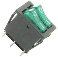 YuCo YC-2X2SRI-GG Combo Rectangle Rocker Switch Single Pole, Double Throw (SPDT) On/Off - Green & Green