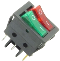 YuCo YC-2X2SRI-GR Combo Rectangle Rocker Switch Single Pole, Double Throw (SPDT) On/Off - Green & Red
