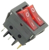 YuCo YC-2X2SRI-RR Combo Rectangle Rocker Switch Single Pole, Double Throw (SPDT) On/Off - Red & Red