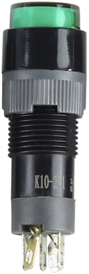 YuCo YC-10I-MOM-YG-1 10mm Round Illuminated 5-Pin Push Button - Momentary - 24V AC/DC - Green
