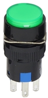 YuCo YC-16I-MAIN-YG-6 16mm Round Illuminated 5-Pin Push Button - Maintained - 12V AC/DC - Green