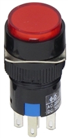 YuCo YC-16I-MOM-YR-1 16mm Round Illuminated 5-Pin Push Button - Momentary - 24V AC/DC - Red