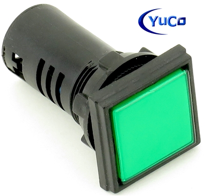 YC-22CSQG-2 COMPACT LED PILOT LIGHT 22MM GREEN SQUARE 120V AC/DC