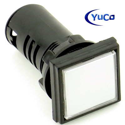 YC-22CSQW-6 COMPACT LED PILOT LIGHT 22MM WHITE SQUARE 12V AC/DC