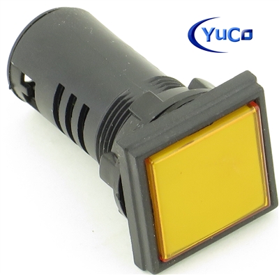 YC-22CSQY-6 COMPACT LED PILOT LIGHT 22MM YELLOW SQUARE 12V AC/DC