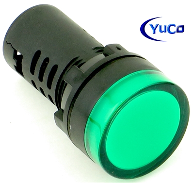 YuCo YC-22G-1 EUROPEAN STANDARD TUV CE LISTED 22MM LED PANEL MOUNT INDICATOR LAMP GREEN 24V AC/DC