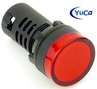 YuCo YC-22R-2 EUROPEAN STANDARD TUV CE LISTED 22MM LED PANEL MOUNT INDICATOR LAMP RED 120V AC/DC