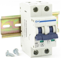 YuCo Miniature Circuit Breakers with Din Rail Double Pole. Choose: A, B, or C Curve, and Amperage