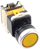 Yuco 22mm Non-Illuminated Flush Push Button - Momentary - Yellow