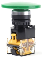 YC-P22PMO-M60G PBC-P22PMO-M60G 22MM GREEN PUSH BUTTON MOMENTARY 60MM MUSHROOM. INCLUDED 1NO/1NC CONTACT BLOCK