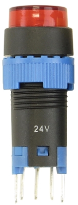 YuCo YC-PB-12I-MOM-R-1 12mm Round Illuminated 5-Pin Push Button - Momentary - 24V AC/DC - Red