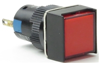 YuCo YC-PLI-16T-FR-1 16mm Square Illuminated 2-Pin Pilot Light - 24V AC/DC - Red