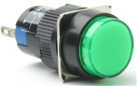 YuCo YC-PLI-16T-YG-1 16mm Round Illuminated 2-Pin Pilot Light - 24V AC/DC - Green