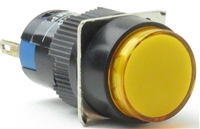 YuCo YC-PLI-16T-YY-6 16mm Round Illuminated 2-Pin Pilot Light - 12V AC/DC - Yellow