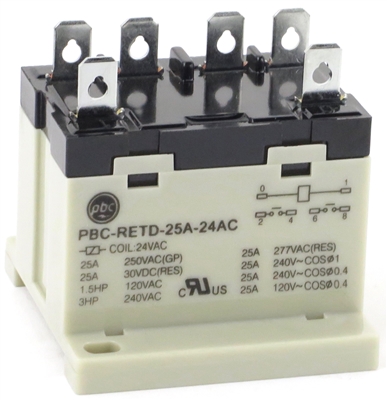 YC-RETD-25A-1 PBC-RETD-25A-24AC GENERAL PURPOSE RELAY TOP DIN MOUNT CONTACT FORM 2NO 25AMP 24V-COIL AC