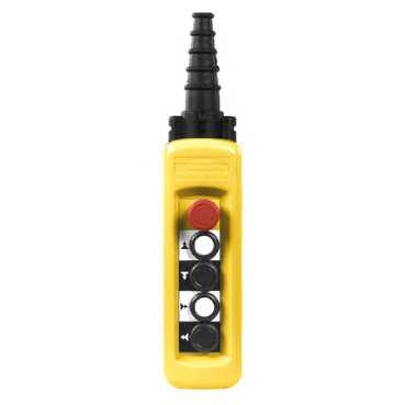 XACA4913 HOIST CRANE PUSHBUTTON PENDANT STATION PB-XACA4913 REPLACEMENT PB Station 5 BUTTON INTERLOCKED W/ EMERGENCY MUSHROOM UP-DOWN-LEFT-RIGHT W/ EMERGENCY STOP CRANE HOIST PENDANT STATION.TWO SPEED.REPLACEMENT CONTACT PBC-XENG1191.