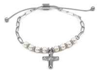 Pearl Cross Slider Bracelet