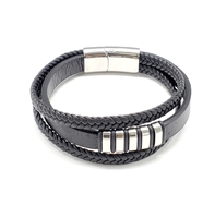Men's Leather & Stainless Steel Bracelet