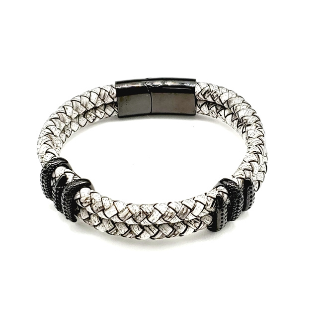 Men's Leather & Stainless Steel Bracelet