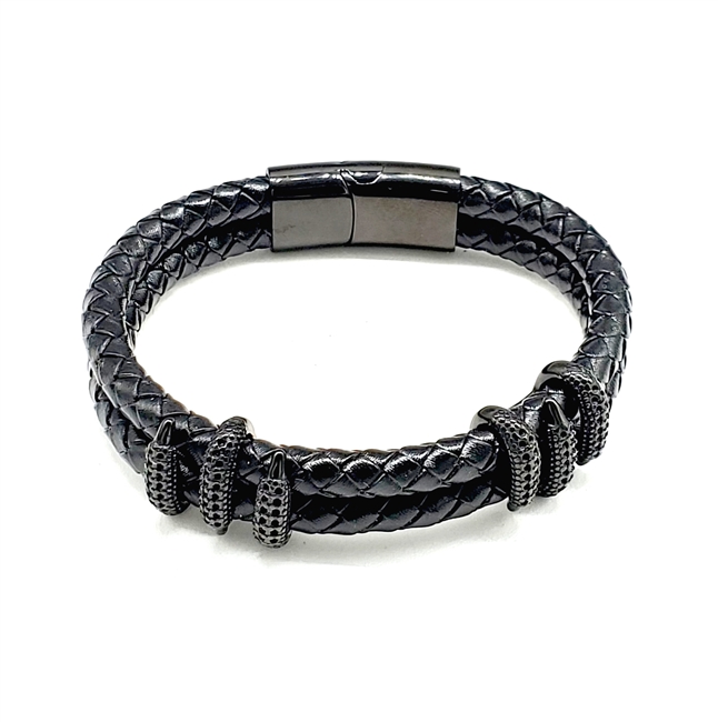 Men's Leather & Stainless Steel Bracelet