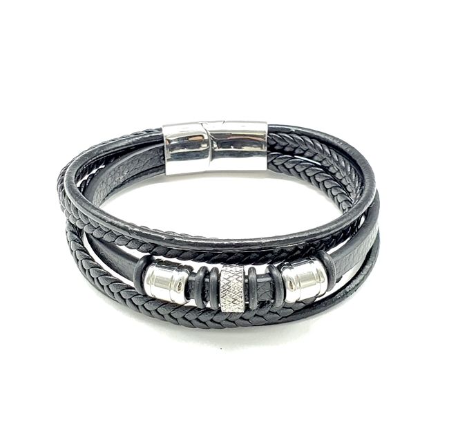 Men's Leather & Stainless Steel Bracelet