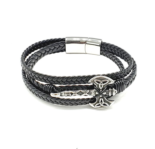 Men's Leather & Stainless Steel Bracelet