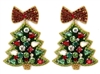 Seed Bead Christmas Earrings W/Pave Bow