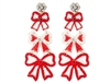 Red & White Bow Seed Bead Earrings