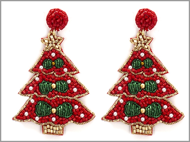 Seed Bead Christmas Tree Earrings