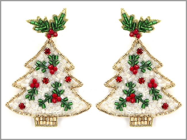 Seed Bead Christmas Tree Earrings